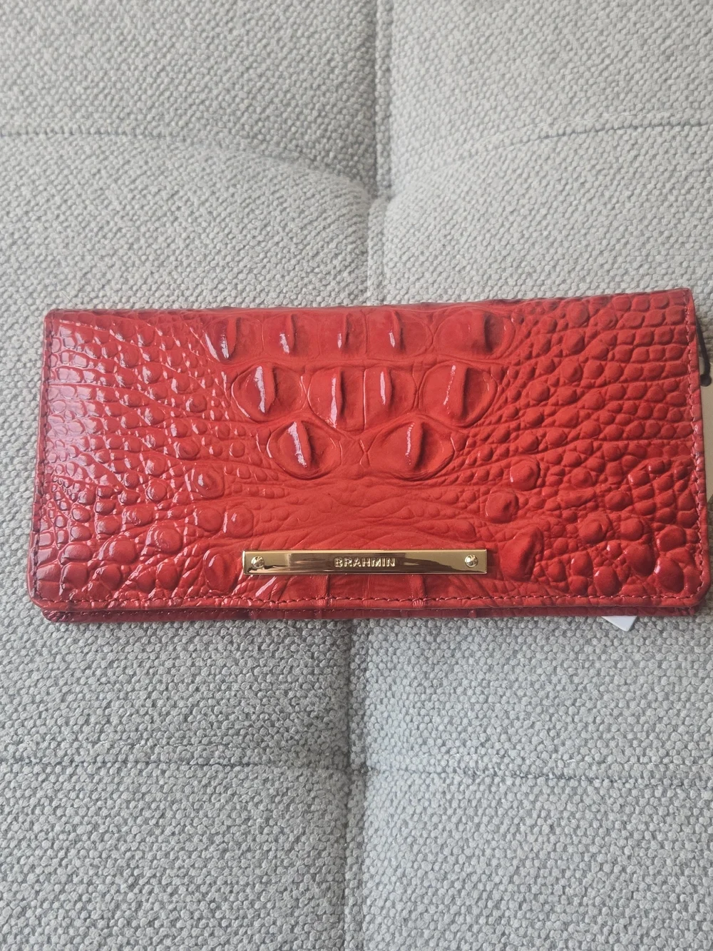 Brahmin Red Croc-Embossed Continental Wallet with Gold Plate